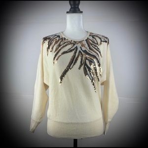Oleg Cassini Sweater w/Sequins & Pearls, Size S